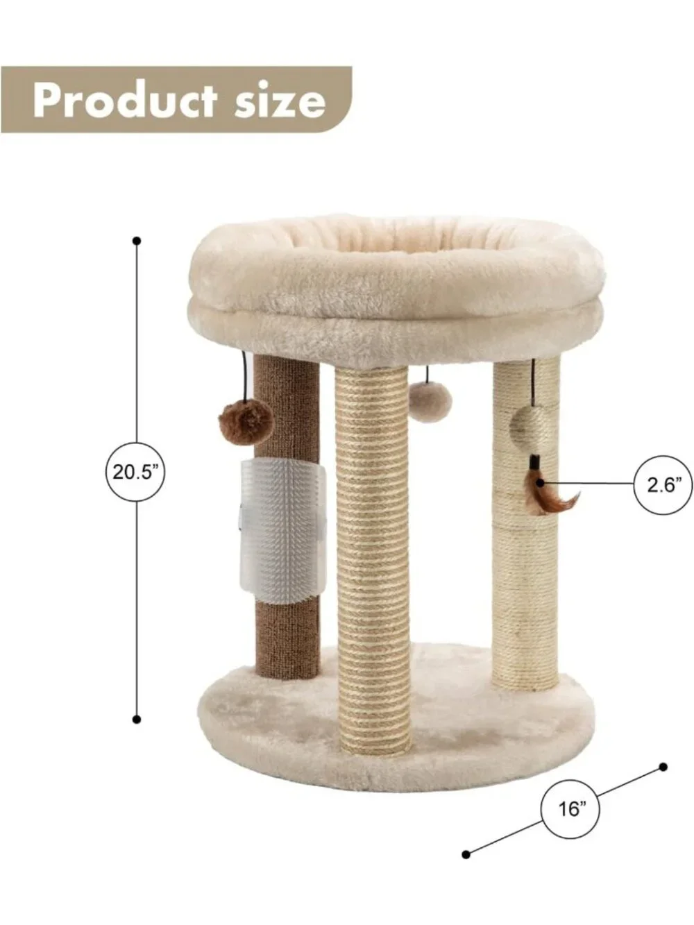 Cozy 4-in-1 Cat Tree with Scratching Post, Soft Bed, Toys & Massage Brush